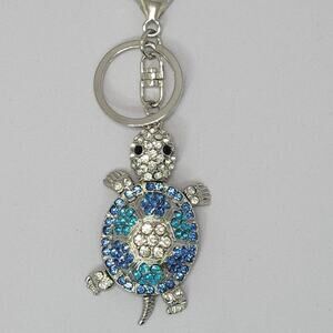 Bling Turtle Keychain Purse Charm Rhinestone Crystal Blue Green Silver Tortoise